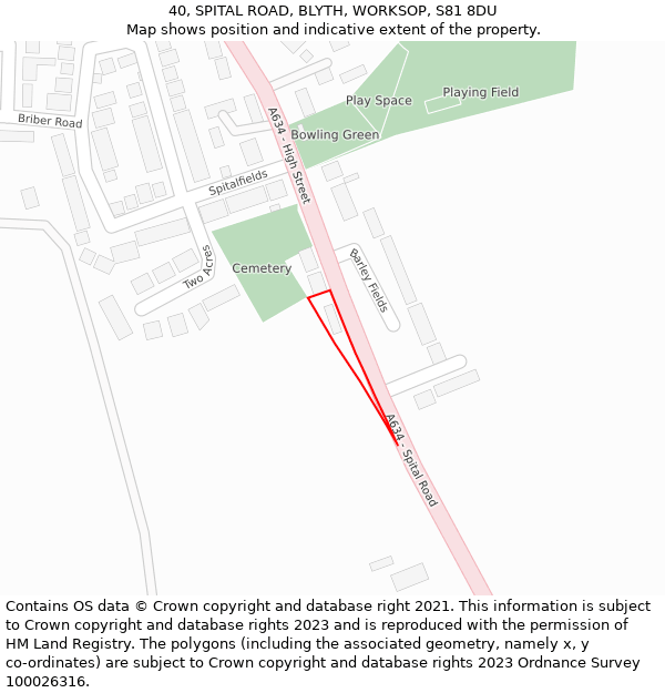 40, SPITAL ROAD, BLYTH, WORKSOP, S81 8DU: Location map and indicative extent of plot