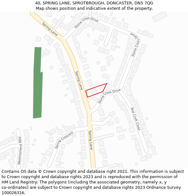 40, SPRING LANE, SPROTBROUGH, DONCASTER, DN5 7QG: Location map and indicative extent of plot