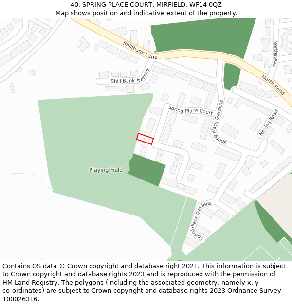 40, SPRING PLACE COURT, MIRFIELD, WF14 0QZ: Location map and indicative extent of plot