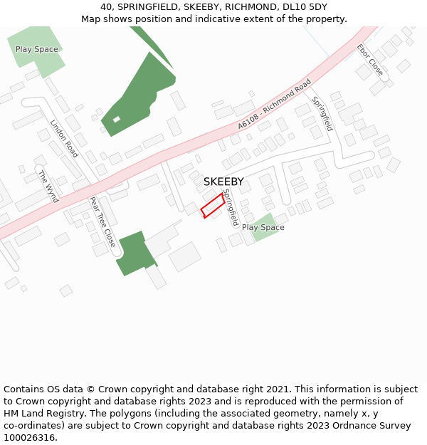 40, SPRINGFIELD, SKEEBY, RICHMOND, DL10 5DY: Location map and indicative extent of plot