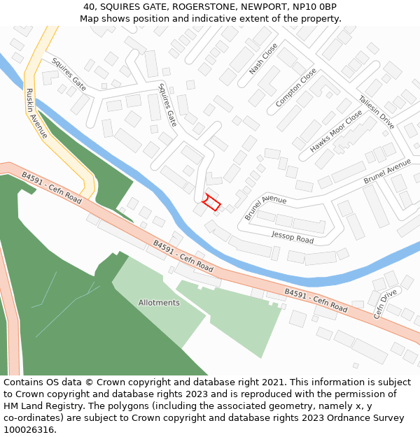 40, SQUIRES GATE, ROGERSTONE, NEWPORT, NP10 0BP: Location map and indicative extent of plot