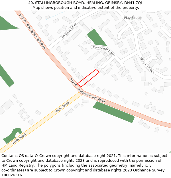 40, STALLINGBOROUGH ROAD, HEALING, GRIMSBY, DN41 7QL: Location map and indicative extent of plot