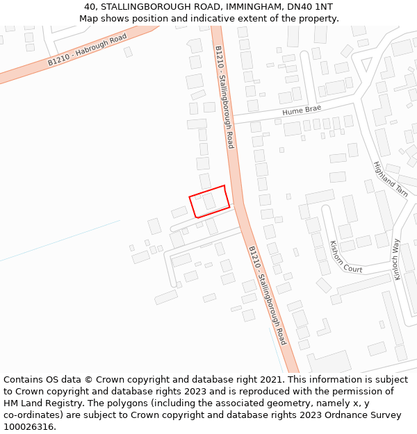 40, STALLINGBOROUGH ROAD, IMMINGHAM, DN40 1NT: Location map and indicative extent of plot