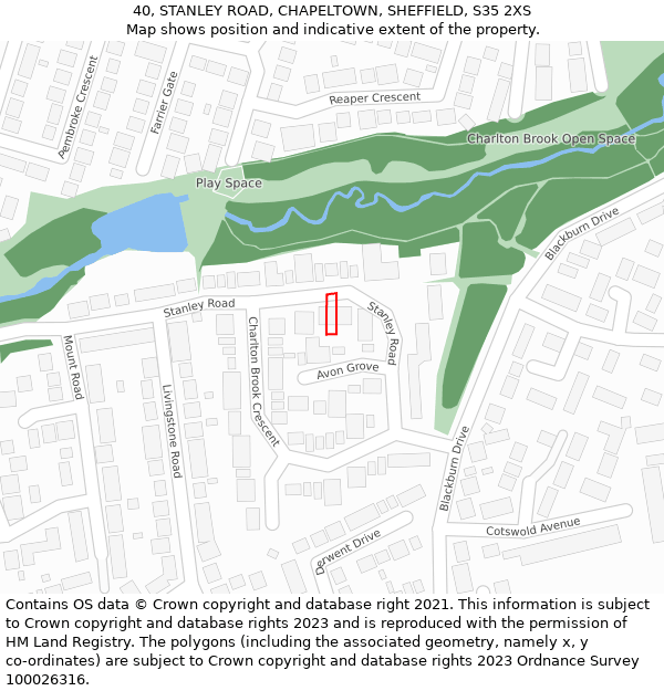 40, STANLEY ROAD, CHAPELTOWN, SHEFFIELD, S35 2XS: Location map and indicative extent of plot