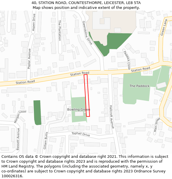 40, STATION ROAD, COUNTESTHORPE, LEICESTER, LE8 5TA: Location map and indicative extent of plot