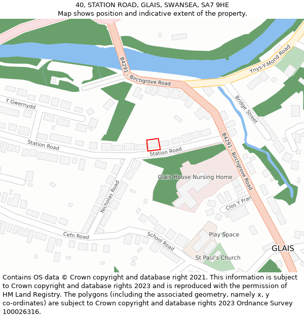 40, STATION ROAD, GLAIS, SWANSEA, SA7 9HE: Location map and indicative extent of plot