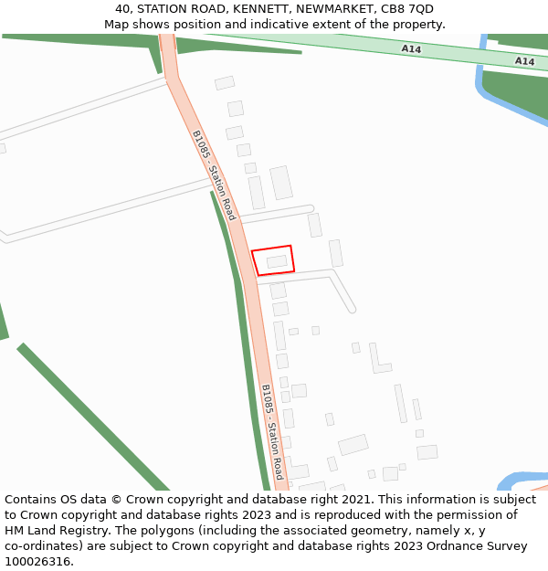 40, STATION ROAD, KENNETT, NEWMARKET, CB8 7QD: Location map and indicative extent of plot