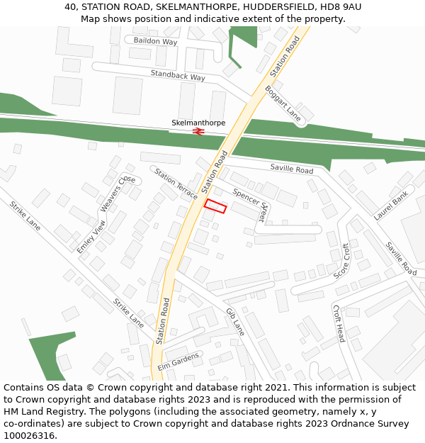 40, STATION ROAD, SKELMANTHORPE, HUDDERSFIELD, HD8 9AU: Location map and indicative extent of plot