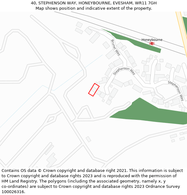 40, STEPHENSON WAY, HONEYBOURNE, EVESHAM, WR11 7GH: Location map and indicative extent of plot