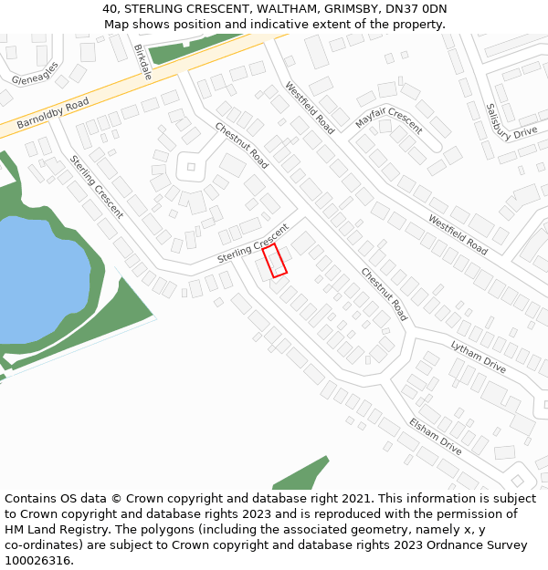 40, STERLING CRESCENT, WALTHAM, GRIMSBY, DN37 0DN: Location map and indicative extent of plot