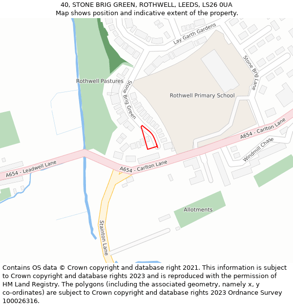 40, STONE BRIG GREEN, ROTHWELL, LEEDS, LS26 0UA: Location map and indicative extent of plot