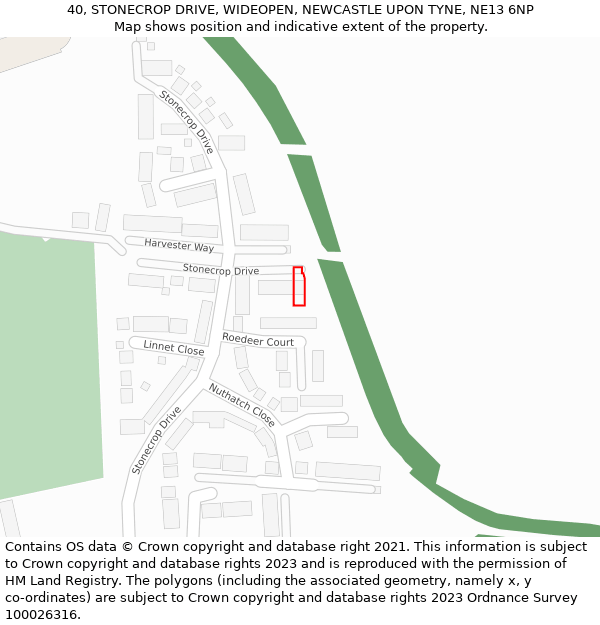 40, STONECROP DRIVE, WIDEOPEN, NEWCASTLE UPON TYNE, NE13 6NP: Location map and indicative extent of plot