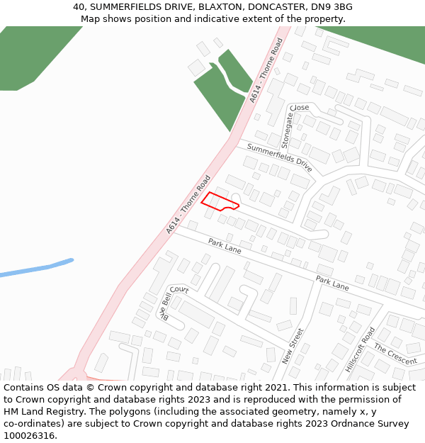 40, SUMMERFIELDS DRIVE, BLAXTON, DONCASTER, DN9 3BG: Location map and indicative extent of plot