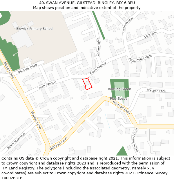40, SWAN AVENUE, GILSTEAD, BINGLEY, BD16 3PU: Location map and indicative extent of plot