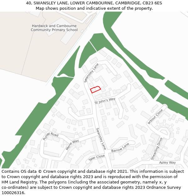 40, SWANSLEY LANE, LOWER CAMBOURNE, CAMBRIDGE, CB23 6ES: Location map and indicative extent of plot