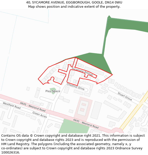 40, SYCAMORE AVENUE, EGGBOROUGH, GOOLE, DN14 0WU: Location map and indicative extent of plot