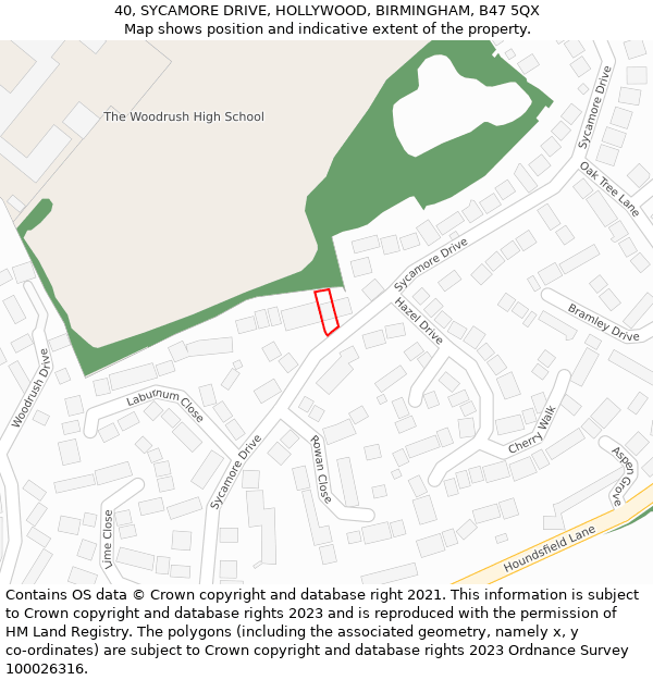 40, SYCAMORE DRIVE, HOLLYWOOD, BIRMINGHAM, B47 5QX: Location map and indicative extent of plot