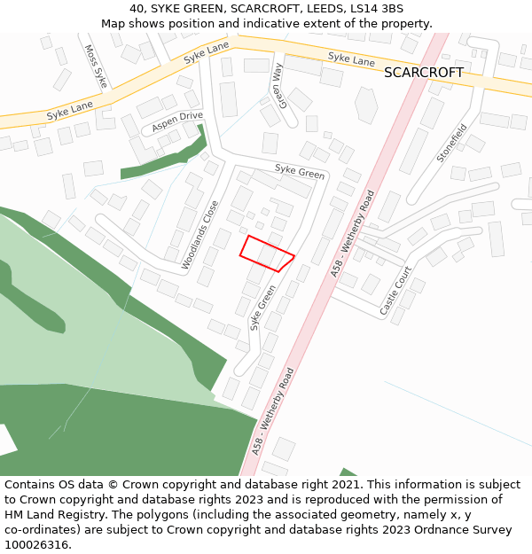 40, SYKE GREEN, SCARCROFT, LEEDS, LS14 3BS: Location map and indicative extent of plot