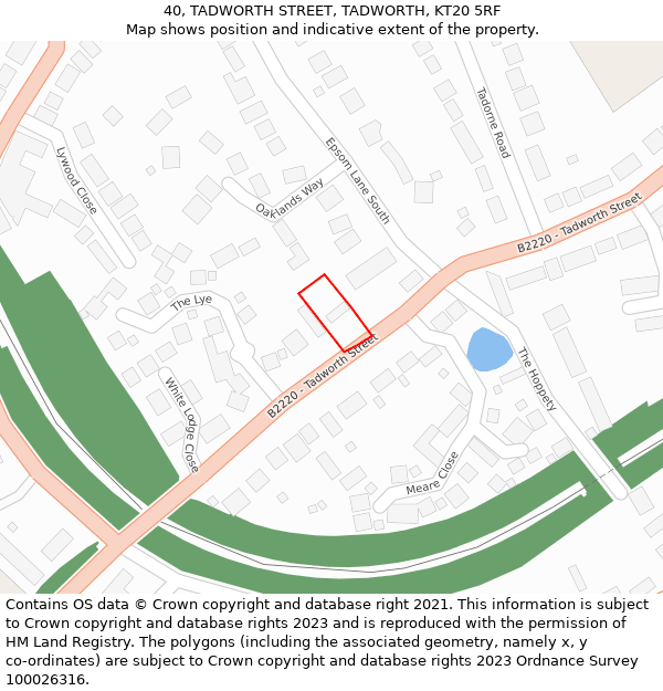 40, TADWORTH STREET, TADWORTH, KT20 5RF: Location map and indicative extent of plot