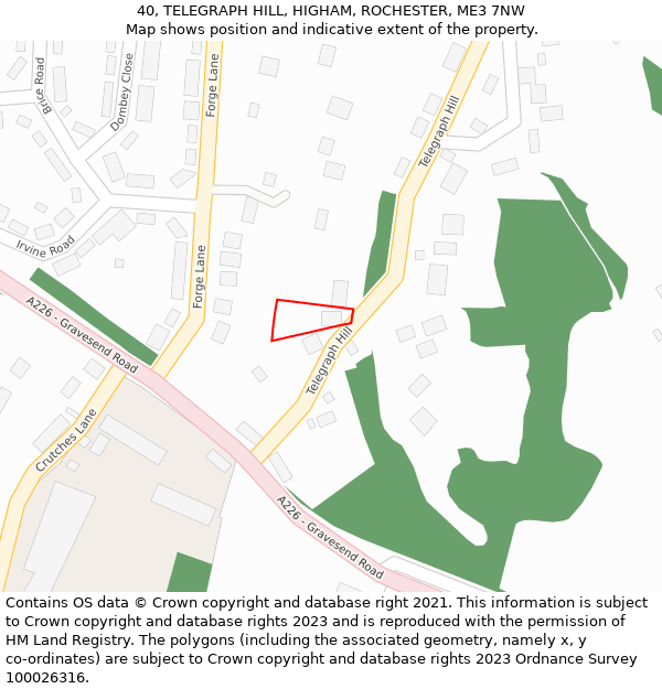 40, TELEGRAPH HILL, HIGHAM, ROCHESTER, ME3 7NW: Location map and indicative extent of plot