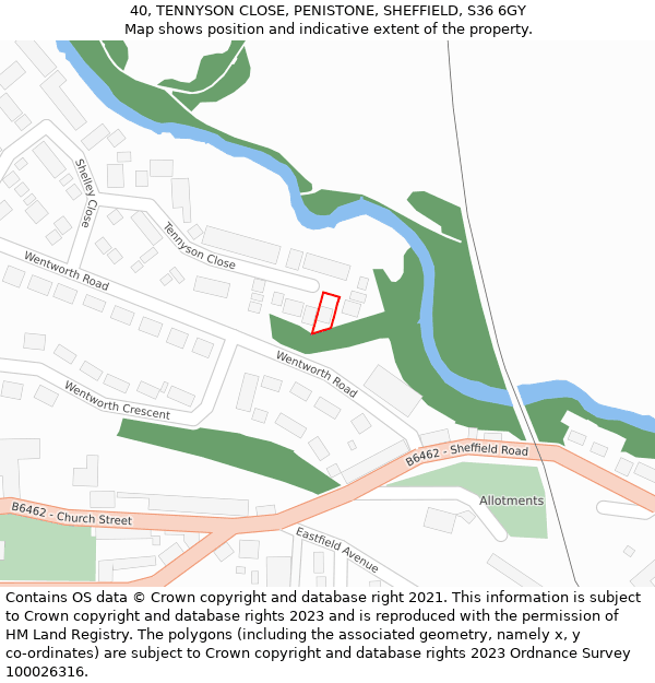 40, TENNYSON CLOSE, PENISTONE, SHEFFIELD, S36 6GY: Location map and indicative extent of plot