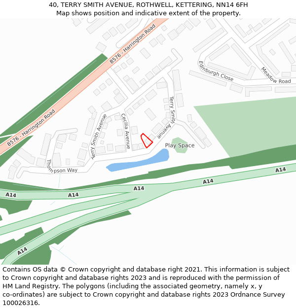 40, TERRY SMITH AVENUE, ROTHWELL, KETTERING, NN14 6FH: Location map and indicative extent of plot