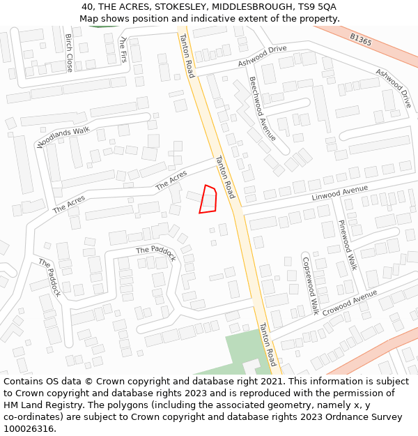 40, THE ACRES, STOKESLEY, MIDDLESBROUGH, TS9 5QA: Location map and indicative extent of plot