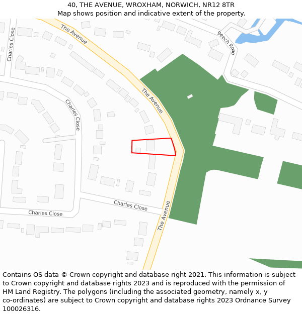 40, THE AVENUE, WROXHAM, NORWICH, NR12 8TR: Location map and indicative extent of plot