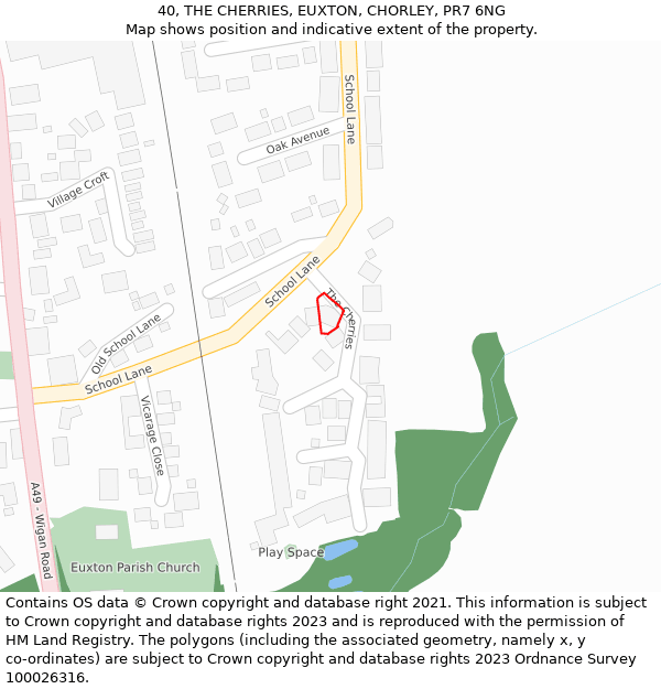 40, THE CHERRIES, EUXTON, CHORLEY, PR7 6NG: Location map and indicative extent of plot