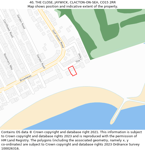 40, THE CLOSE, JAYWICK, CLACTON-ON-SEA, CO15 2RR: Location map and indicative extent of plot