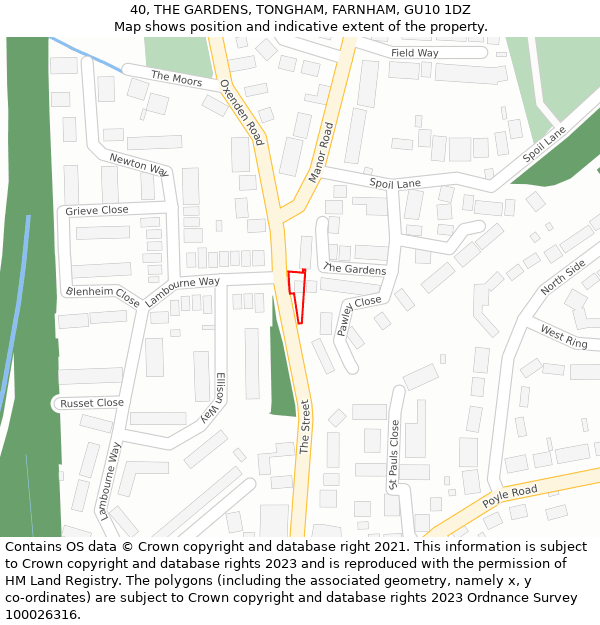 40, THE GARDENS, TONGHAM, FARNHAM, GU10 1DZ: Location map and indicative extent of plot