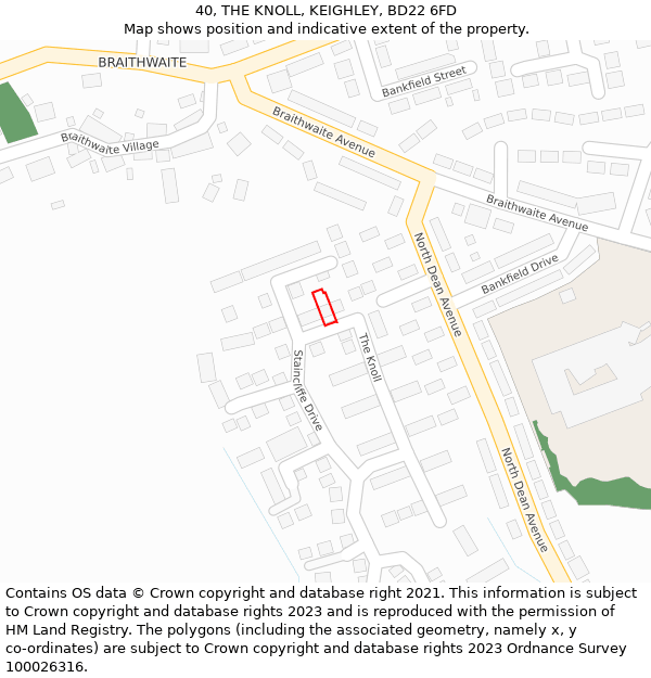 40, THE KNOLL, KEIGHLEY, BD22 6FD: Location map and indicative extent of plot