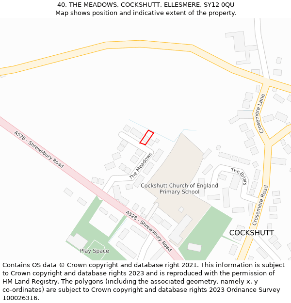 40, THE MEADOWS, COCKSHUTT, ELLESMERE, SY12 0QU: Location map and indicative extent of plot