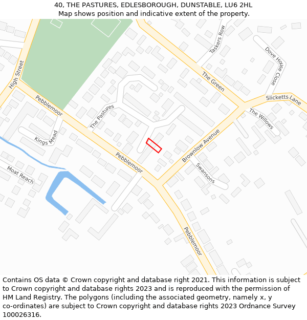 40, THE PASTURES, EDLESBOROUGH, DUNSTABLE, LU6 2HL: Location map and indicative extent of plot