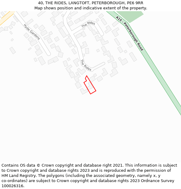 40, THE RIDES, LANGTOFT, PETERBOROUGH, PE6 9RR: Location map and indicative extent of plot