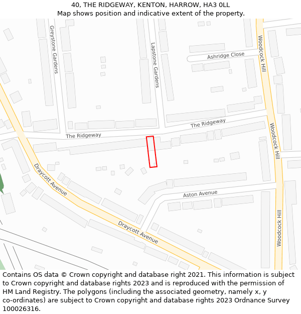 40, THE RIDGEWAY, KENTON, HARROW, HA3 0LL: Location map and indicative extent of plot