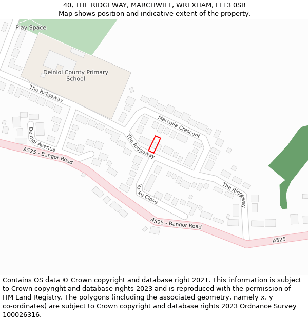 40, THE RIDGEWAY, MARCHWIEL, WREXHAM, LL13 0SB: Location map and indicative extent of plot