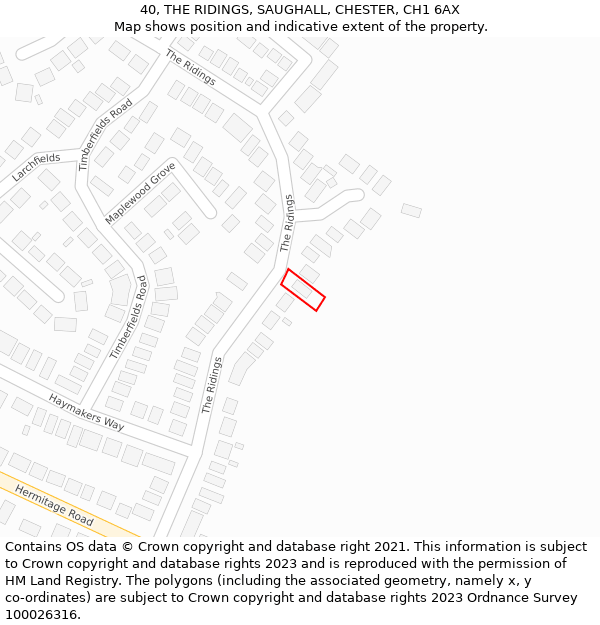 40, THE RIDINGS, SAUGHALL, CHESTER, CH1 6AX: Location map and indicative extent of plot