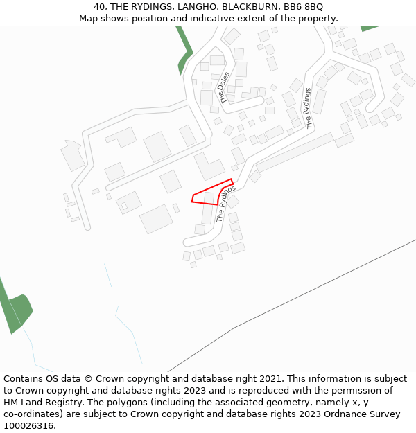 40, THE RYDINGS, LANGHO, BLACKBURN, BB6 8BQ: Location map and indicative extent of plot