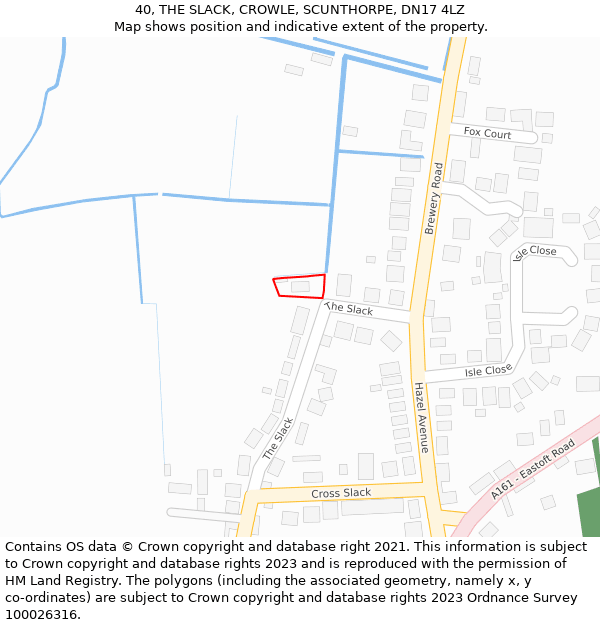 40, THE SLACK, CROWLE, SCUNTHORPE, DN17 4LZ: Location map and indicative extent of plot