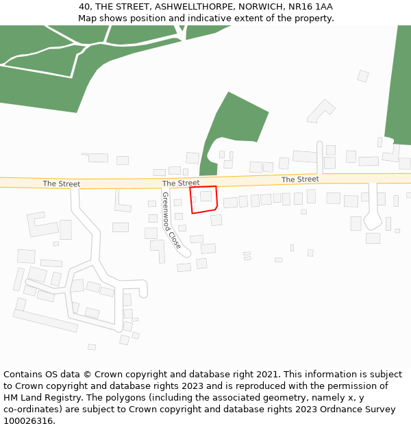 40, THE STREET, ASHWELLTHORPE, NORWICH, NR16 1AA: Location map and indicative extent of plot