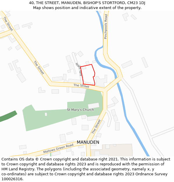 40, THE STREET, MANUDEN, BISHOP'S STORTFORD, CM23 1DJ: Location map and indicative extent of plot