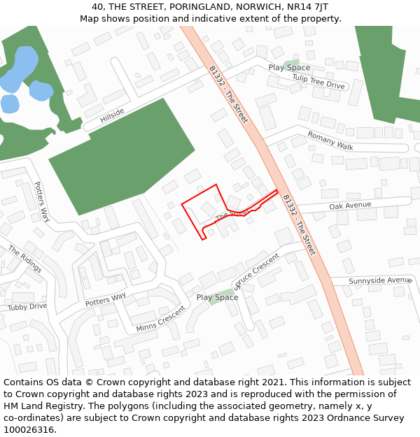 40, THE STREET, PORINGLAND, NORWICH, NR14 7JT: Location map and indicative extent of plot