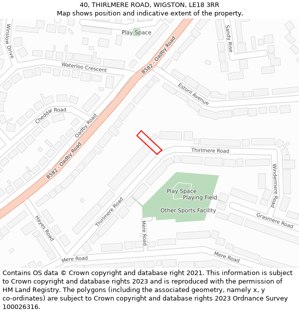 40, THIRLMERE ROAD, WIGSTON, LE18 3RR: Location map and indicative extent of plot