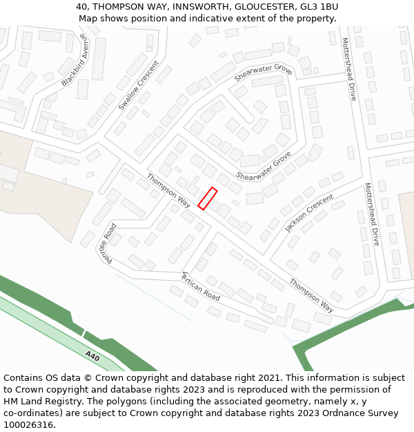 40, THOMPSON WAY, INNSWORTH, GLOUCESTER, GL3 1BU: Location map and indicative extent of plot