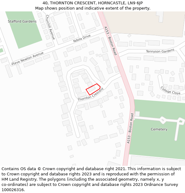 40, THORNTON CRESCENT, HORNCASTLE, LN9 6JP: Location map and indicative extent of plot