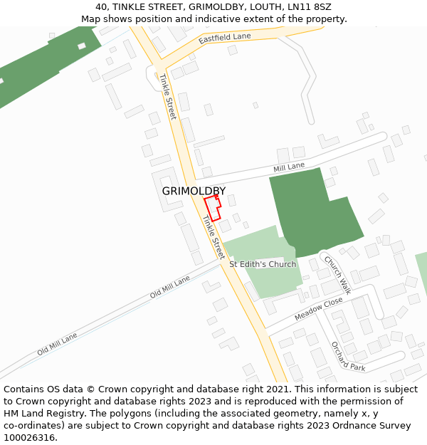 40, TINKLE STREET, GRIMOLDBY, LOUTH, LN11 8SZ: Location map and indicative extent of plot