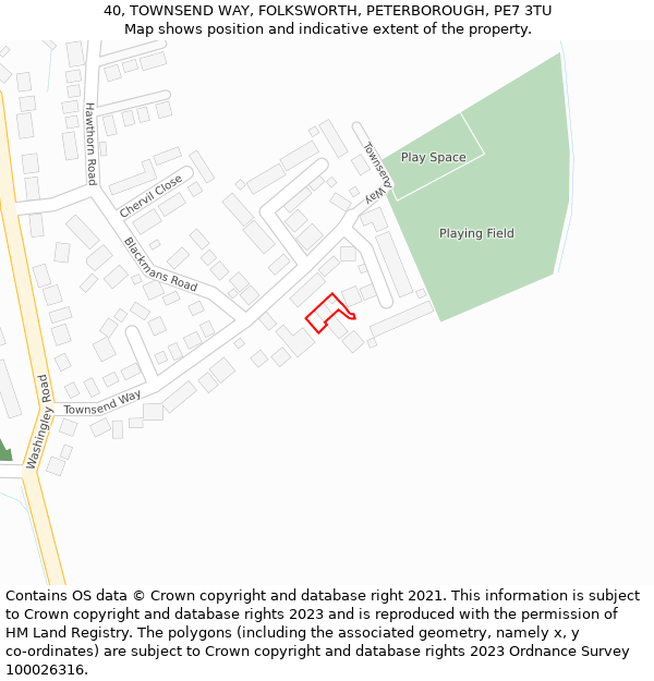 40, TOWNSEND WAY, FOLKSWORTH, PETERBOROUGH, PE7 3TU: Location map and indicative extent of plot