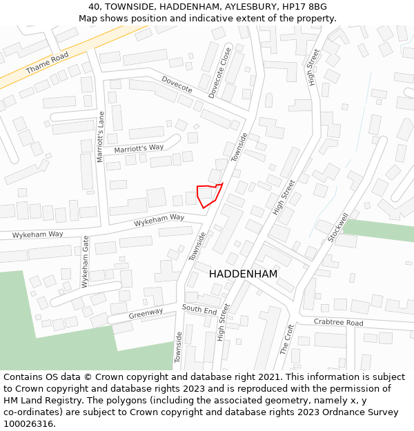 40, TOWNSIDE, HADDENHAM, AYLESBURY, HP17 8BG: Location map and indicative extent of plot