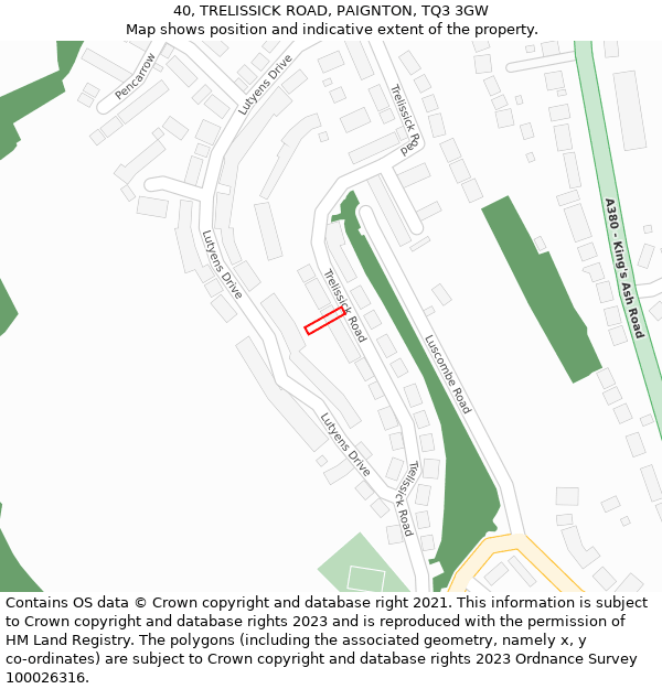 40, TRELISSICK ROAD, PAIGNTON, TQ3 3GW: Location map and indicative extent of plot